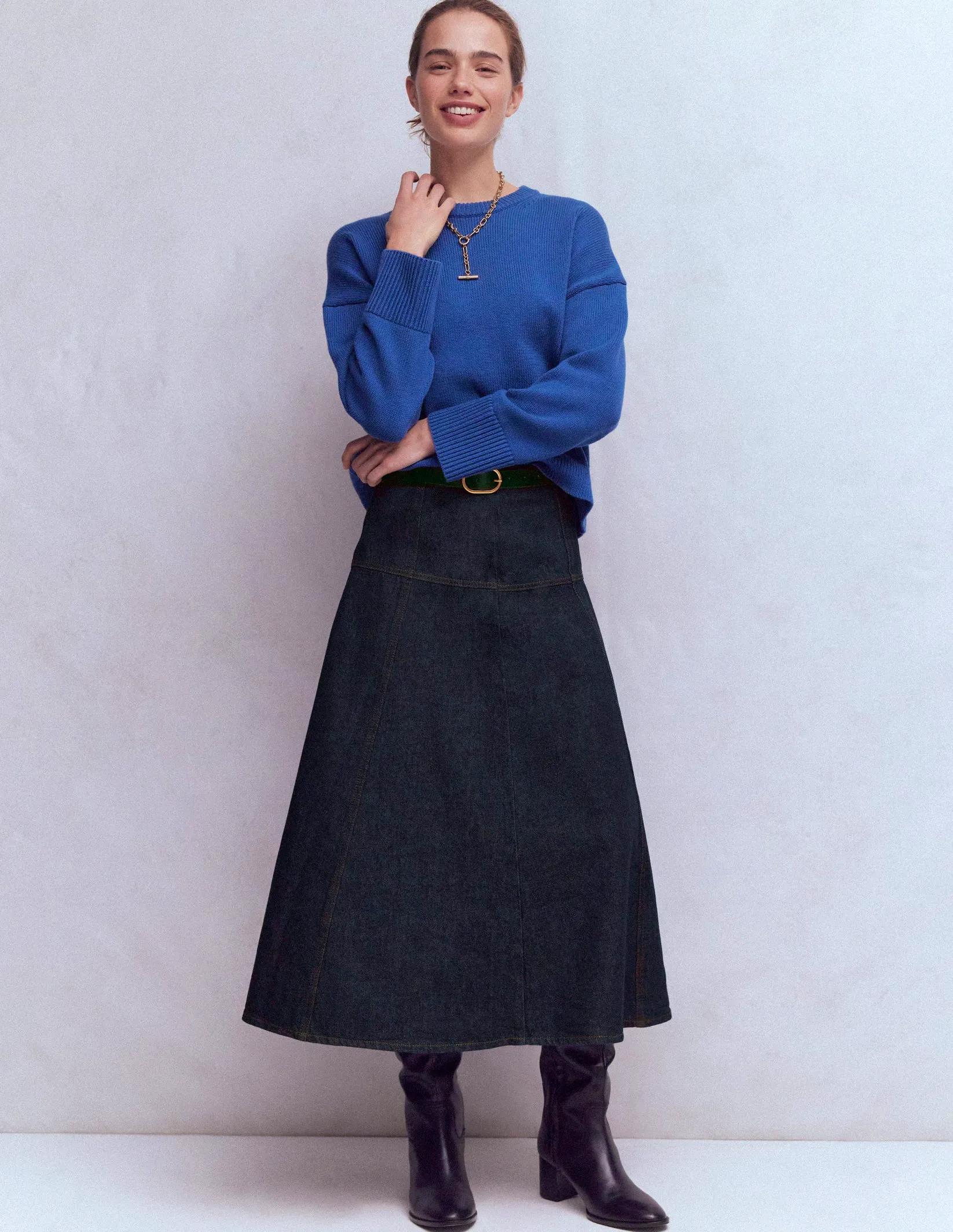 Panelled Detail Denim Skirt