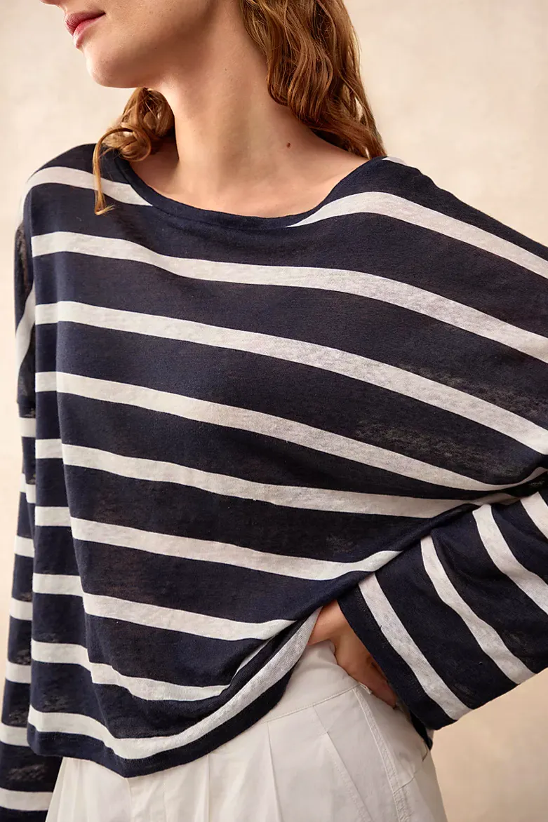 The White Company Jersey Linen Oversized Stripe Long Sleeve Tee, £80