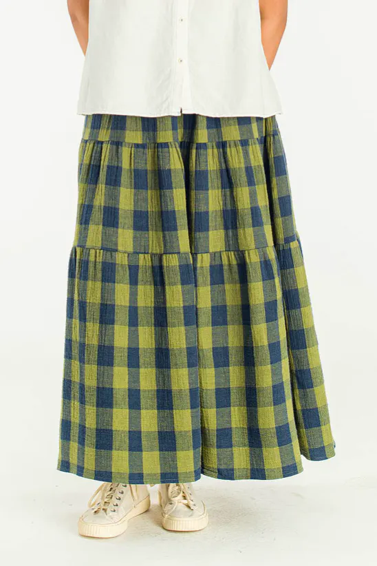 Olive Clothing Tasha Double Face Check Skirt, Green, £69