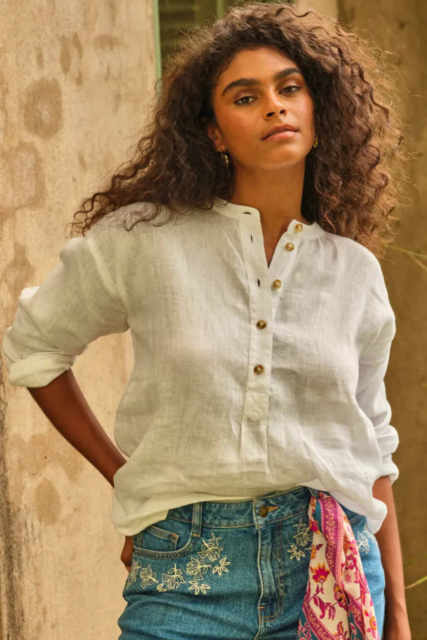 FatFace Julia White Regular Linen Popover, £59