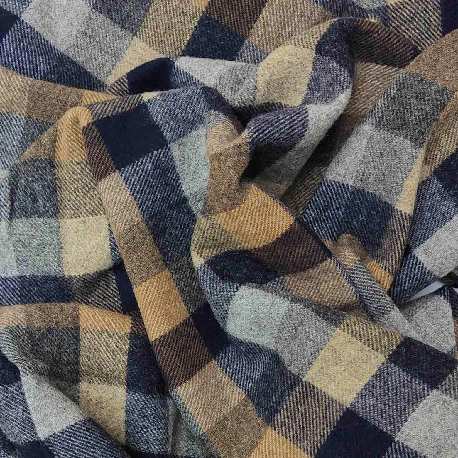 Anboise Oakley Navy Grey & Camel Check Wool Throw, £150