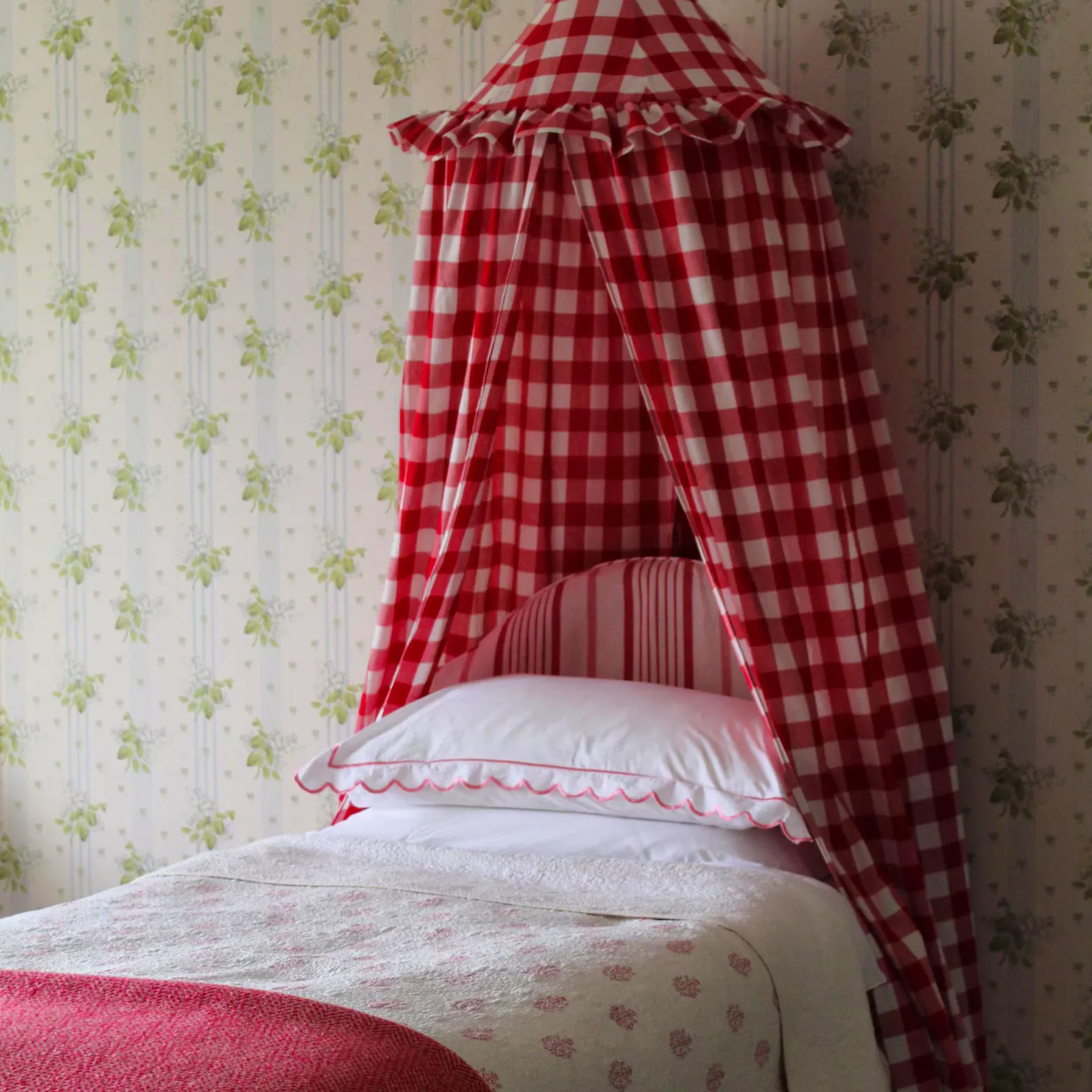 Etsy Ruffled Bed Canopy in Red Check, £204