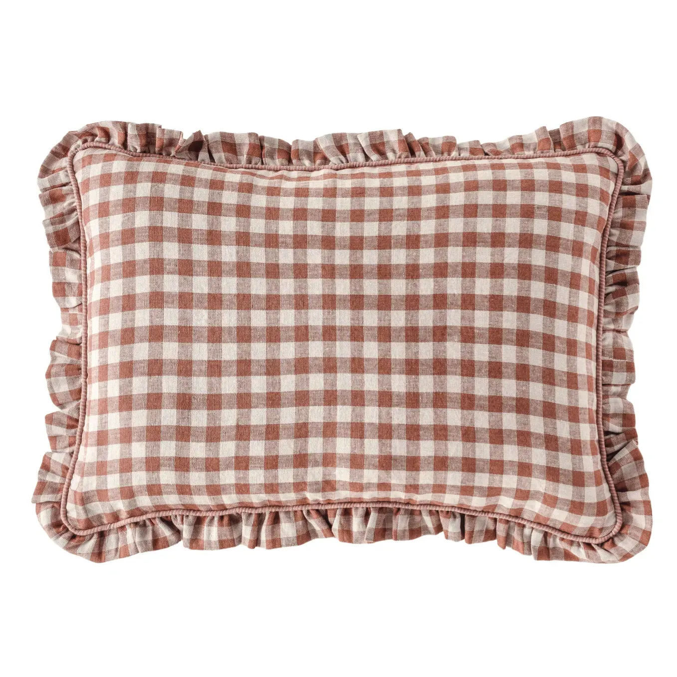 Projekt TYYNY WES Gingam Frill Cushion, Rusty Blush, £68