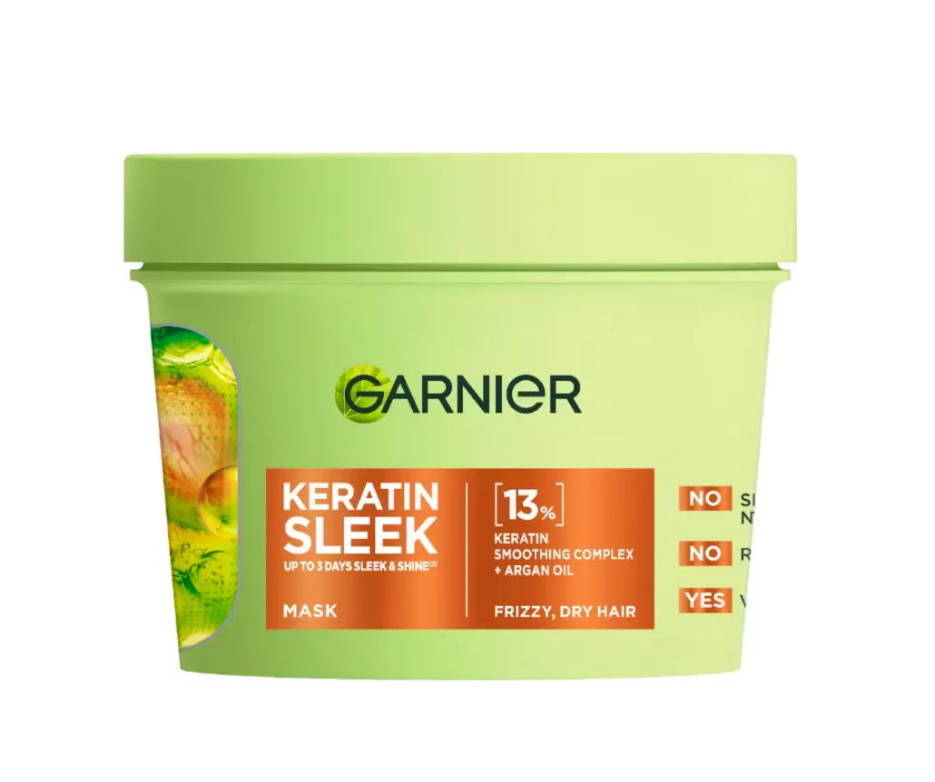 Garnier Keratin Sleek Hair Mask, Up To 3 Days Of Sleek & Shine, With 13% Keratin Smoothing Complex And Argan Oil, 370ml