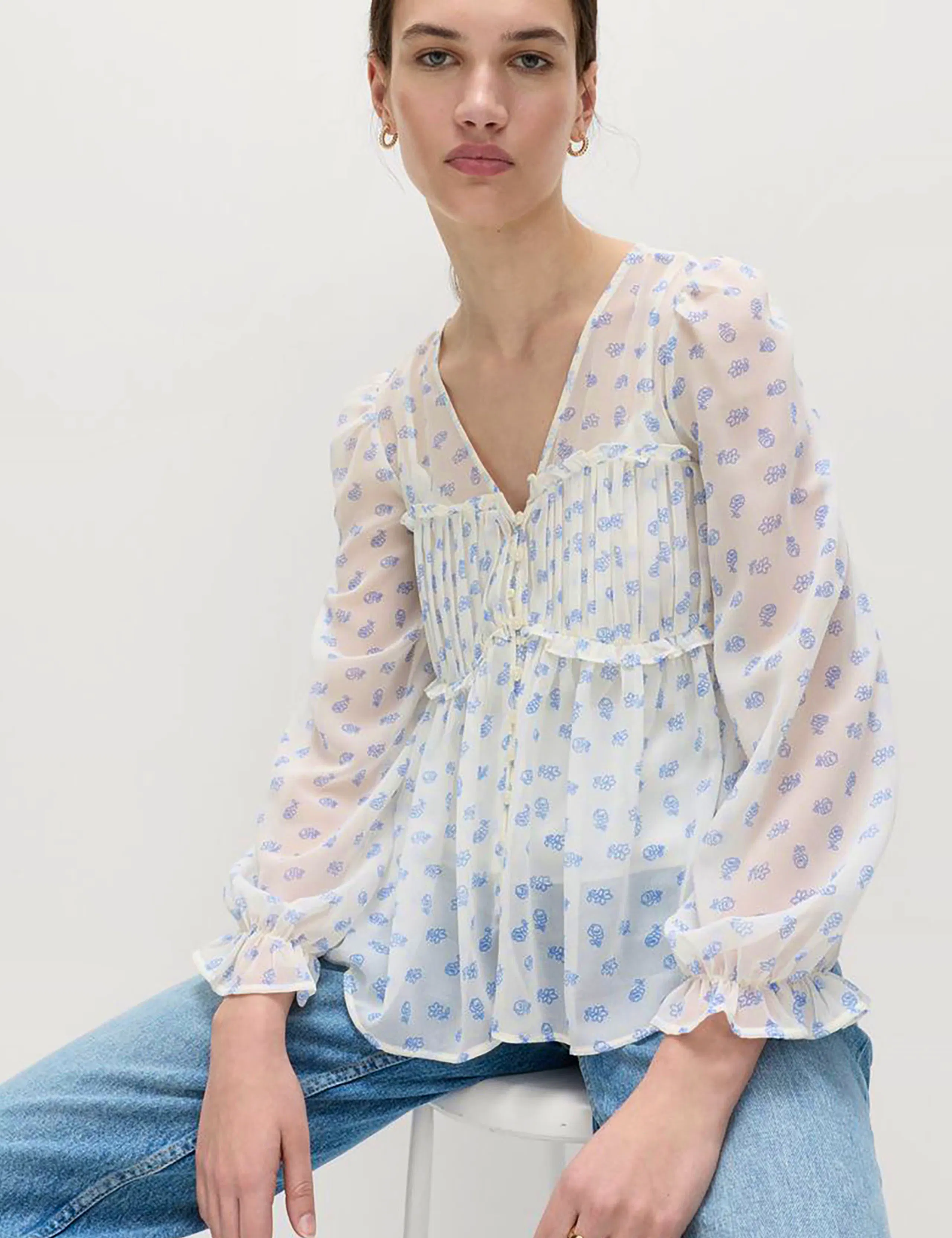 Ruffle Blouse M And S V Neck Long Sleeve