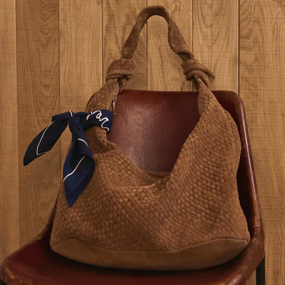 Mint Velvet Nora Tan Woven Suede Knot Detail Bag, £150
