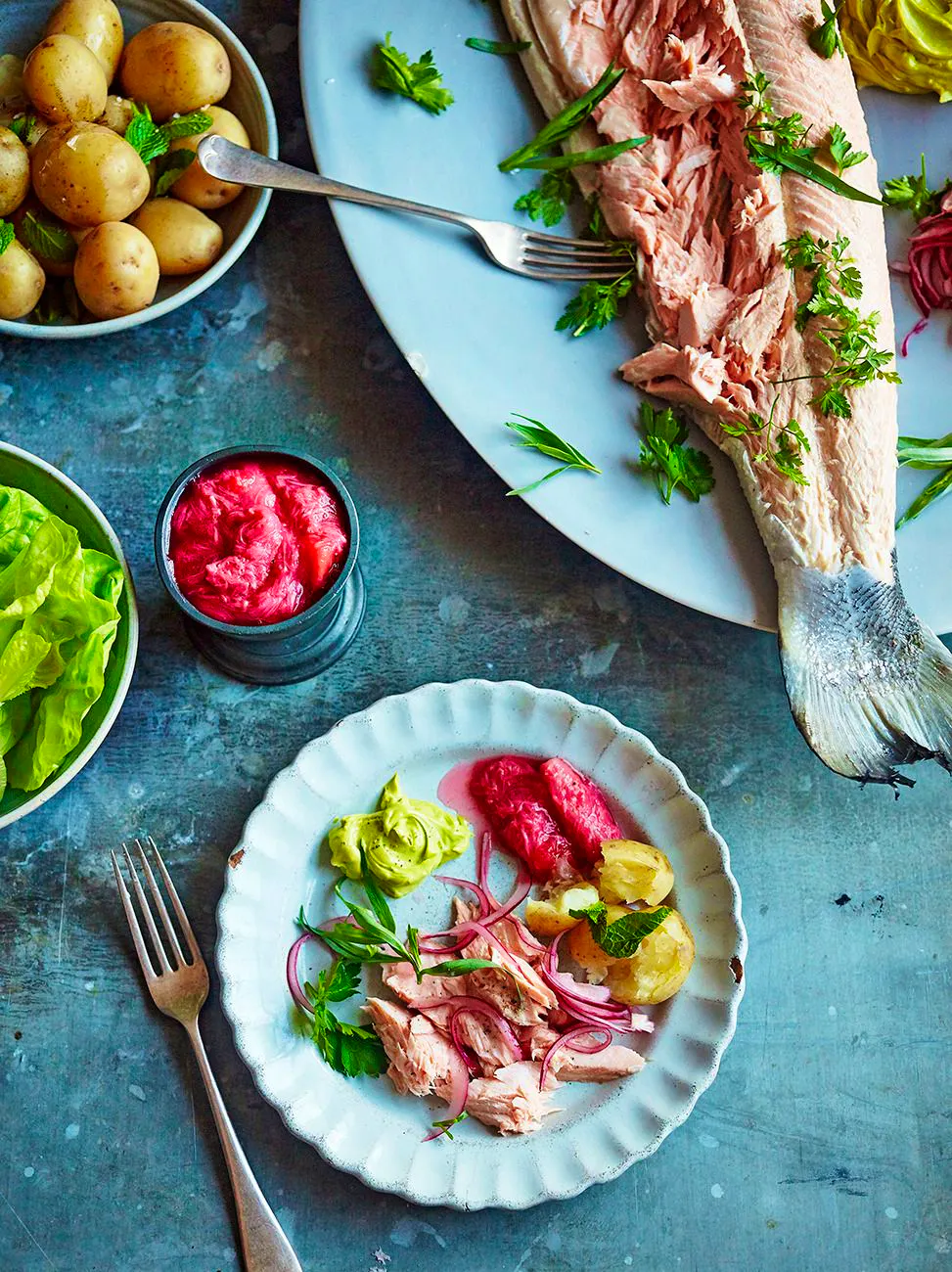 Salmon With Rhubarb Sauce & Tarragon Mayo