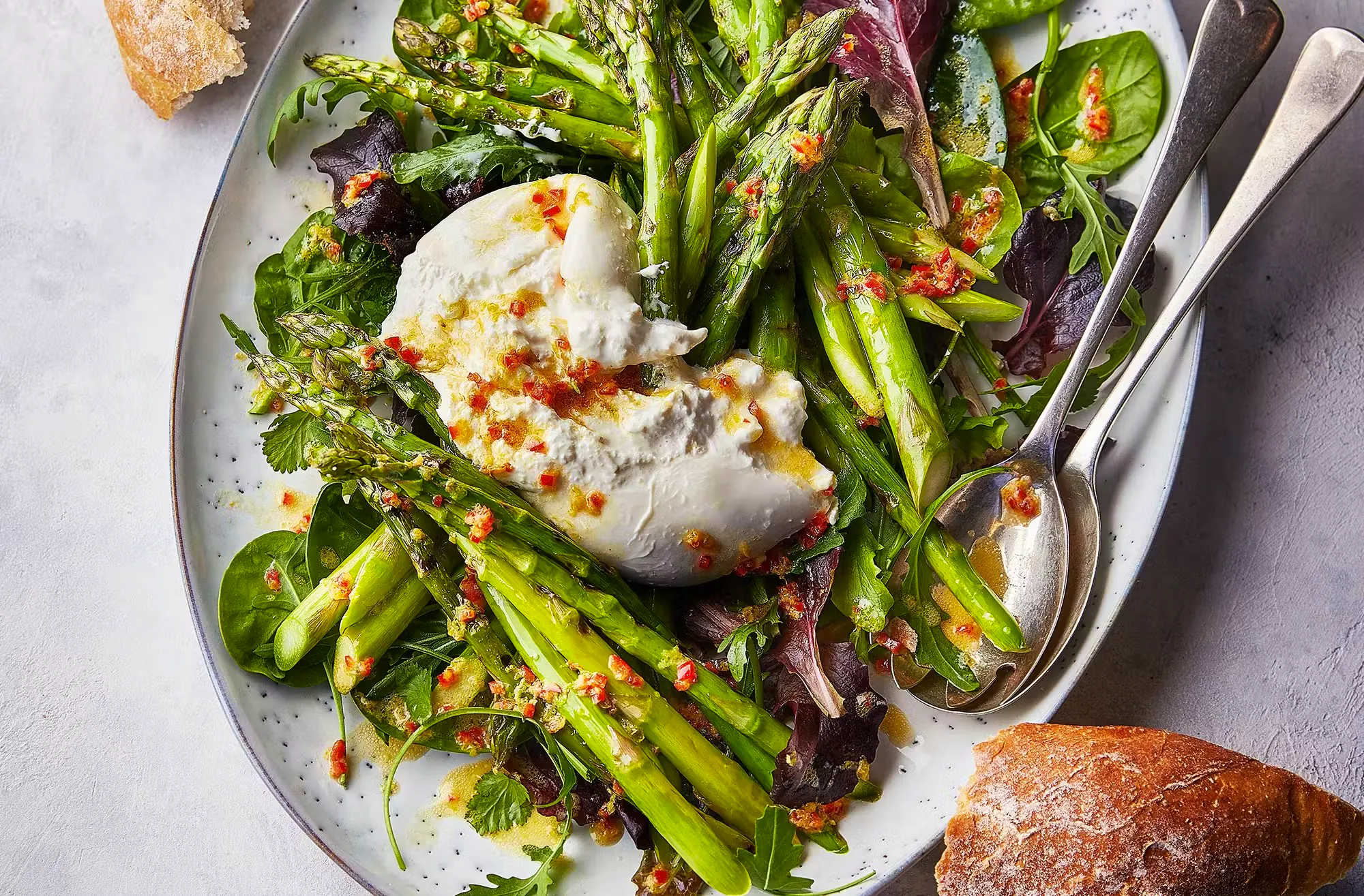 Grilled Asparagus With Burrata, Lemon & Chilli
