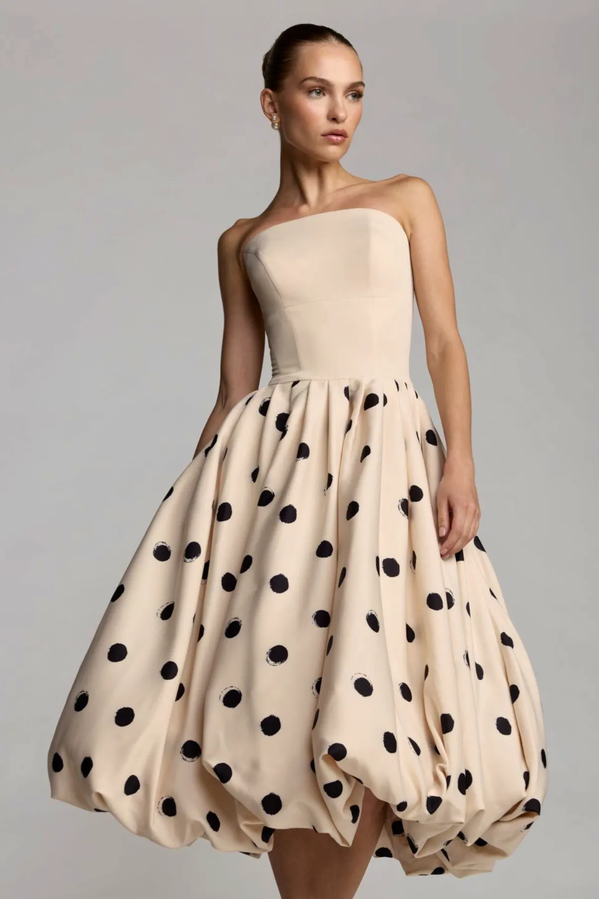Wolf & Badger Strapless Polka Dot Bubble Skirt Midi Dress, £551