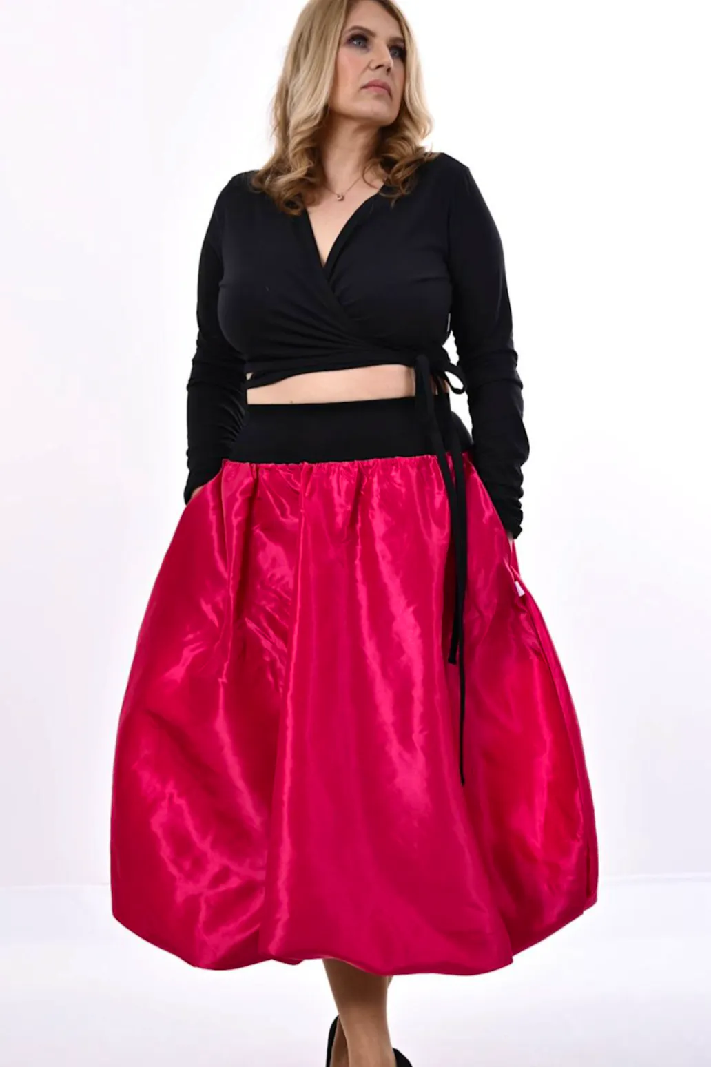 Wolf & Badger Enoki Puffball Skirt In Cerise Taffeta, £95