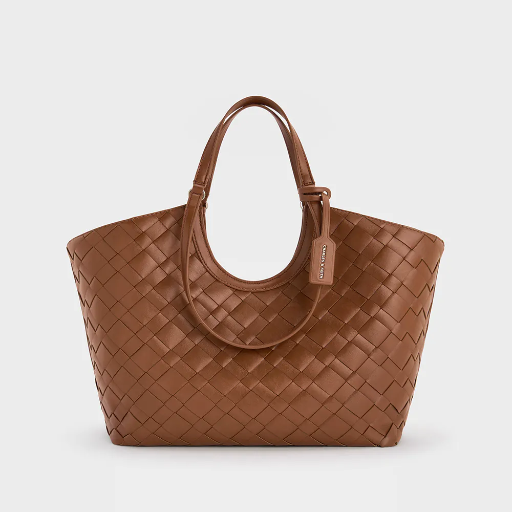 Charles & Keith Ivette Woven Tote Bag - Chocolate, £129