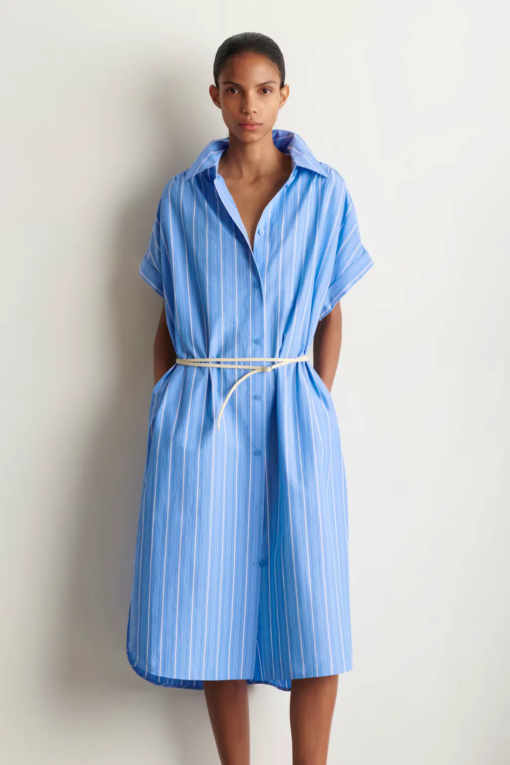 Striped Short-Sleeved Cotton Shirt Dress £85