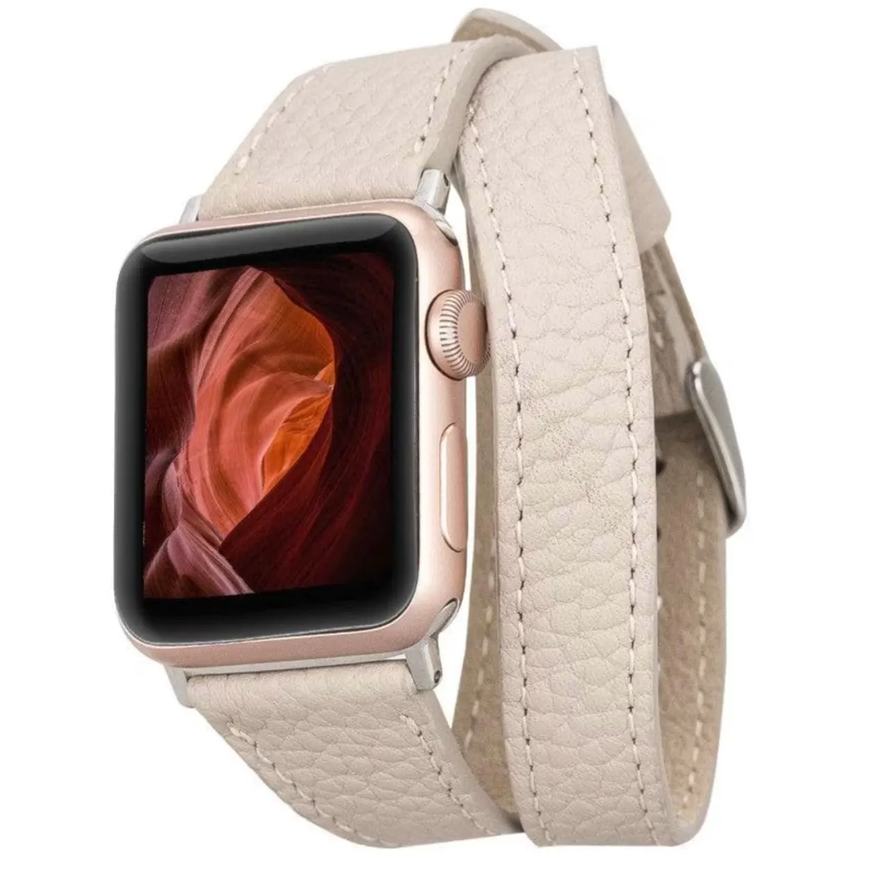 Wolf and Badger Luxury Double Wrap Cream Leather Apple Watch Band, £116