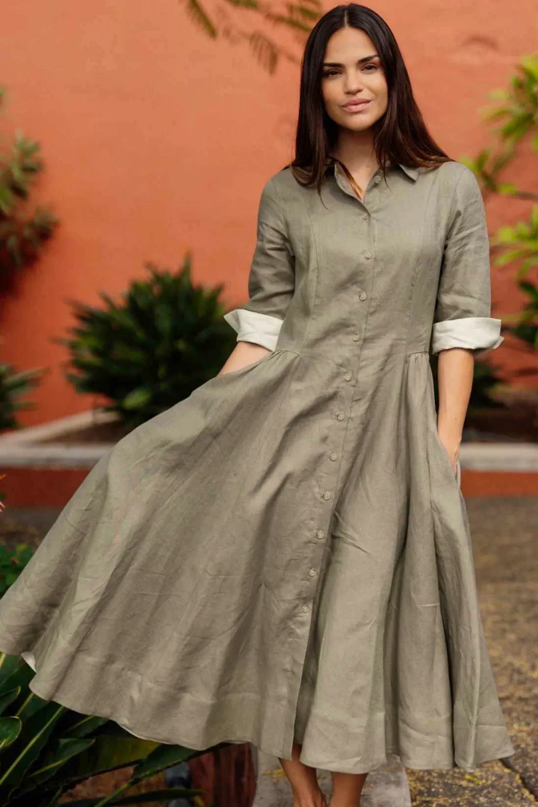 Son De Flor Malva – Button-Down Linen Shirt Dress, €299