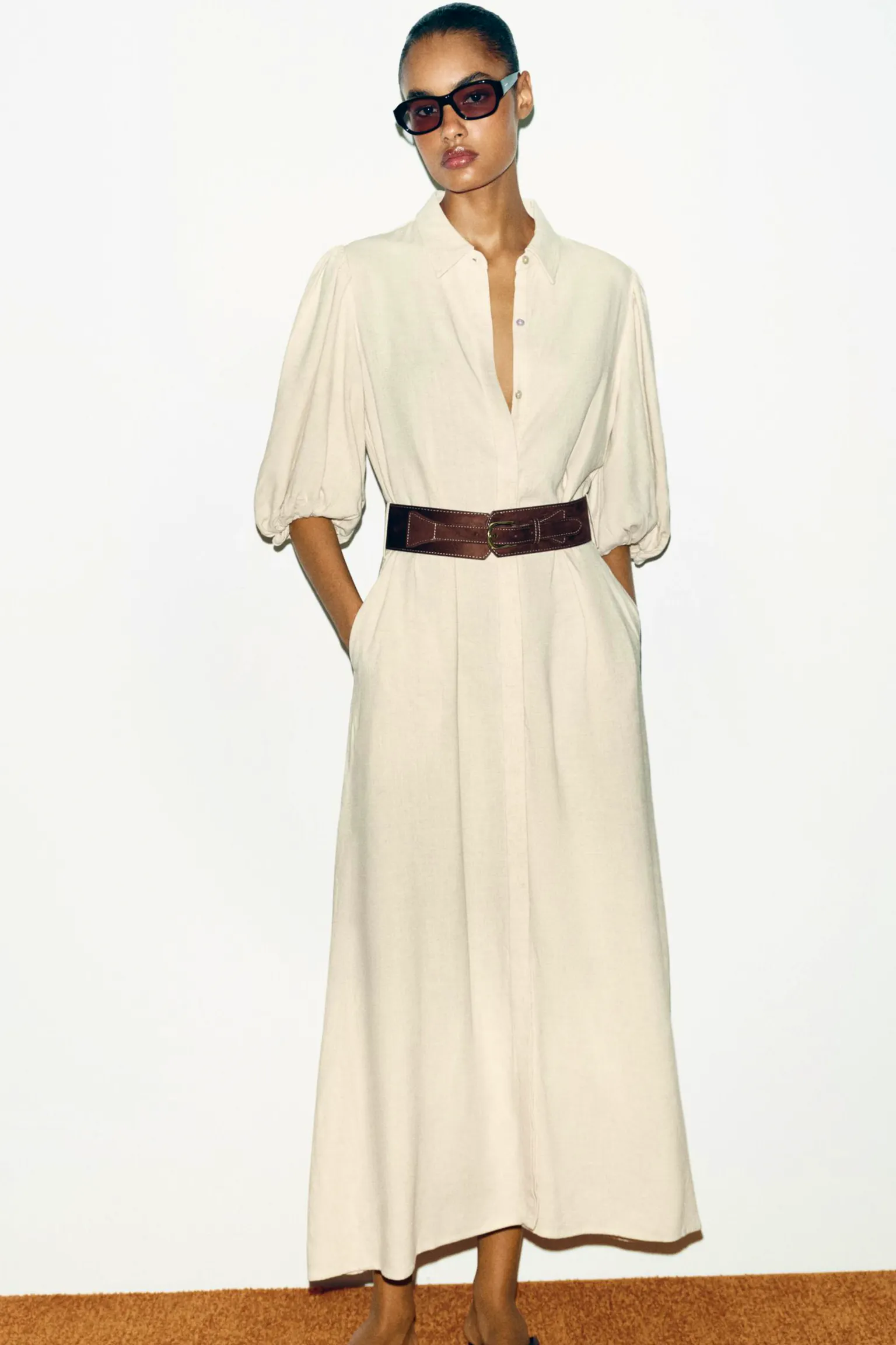 Zara Linen Blend Midi Dress With Belt, £39.99