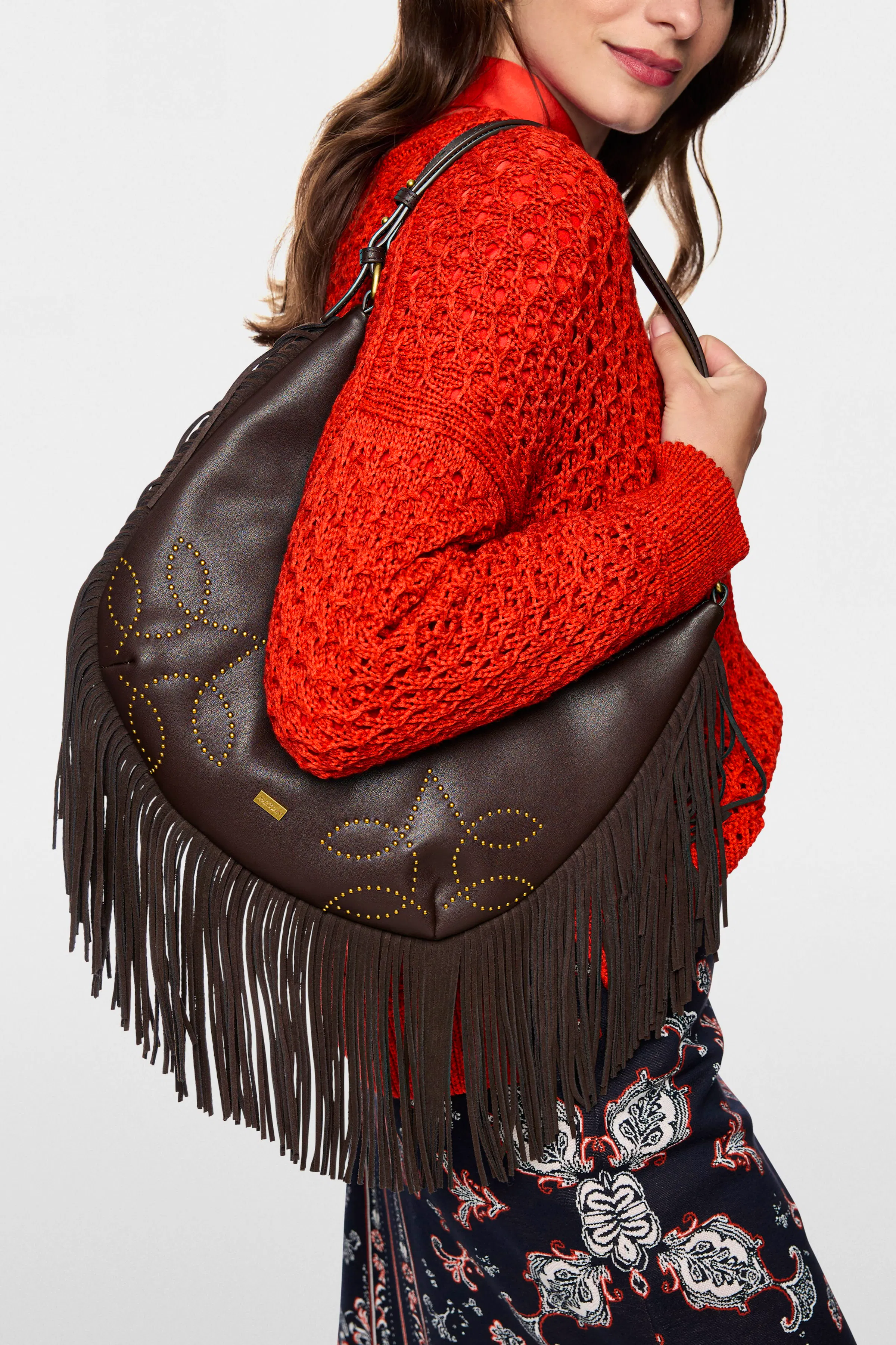 Marccain Hobo Bag With Studs And Fringing, £279