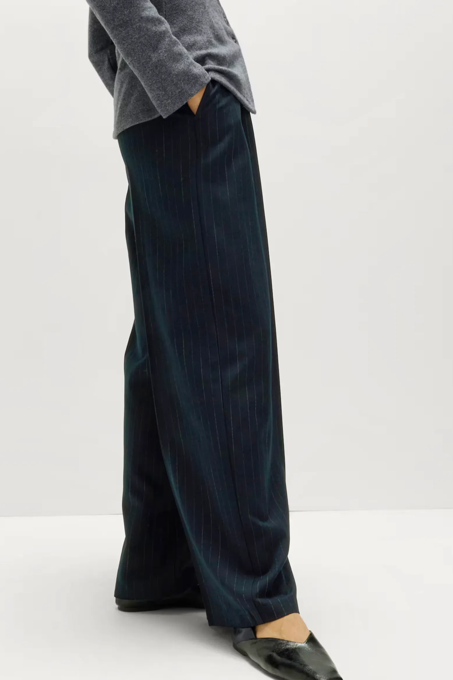 M&S Pinstripe Single Pleat Wide Leg Trousers, £29.50