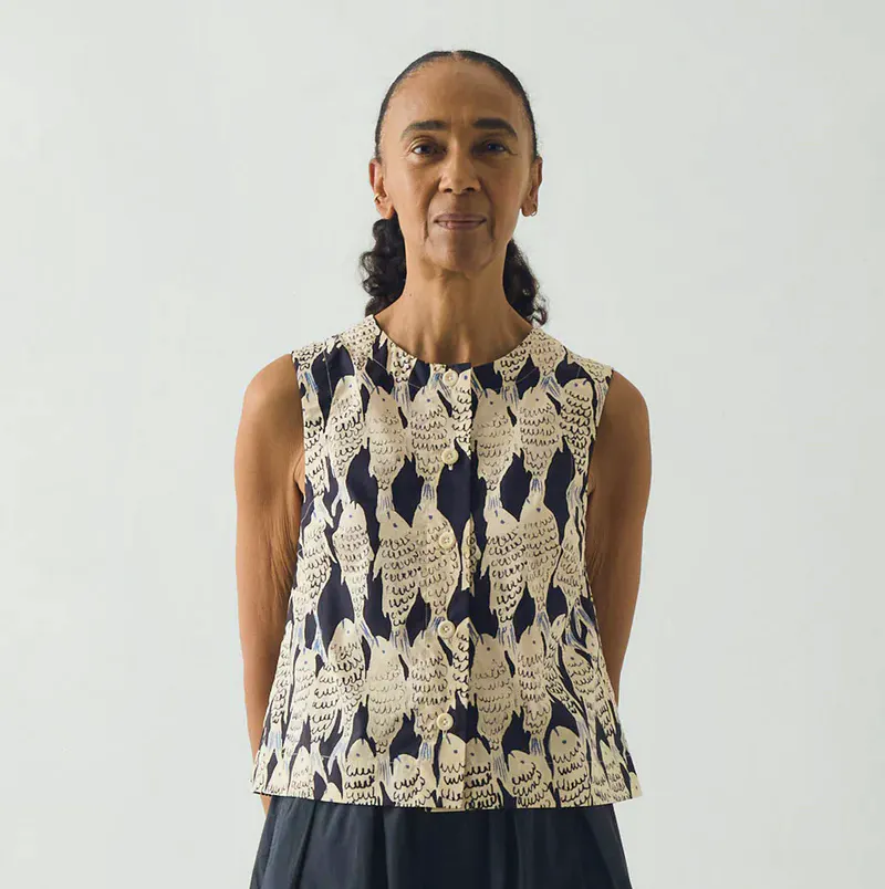 May Hot List Toast Poplin Fish Print Top