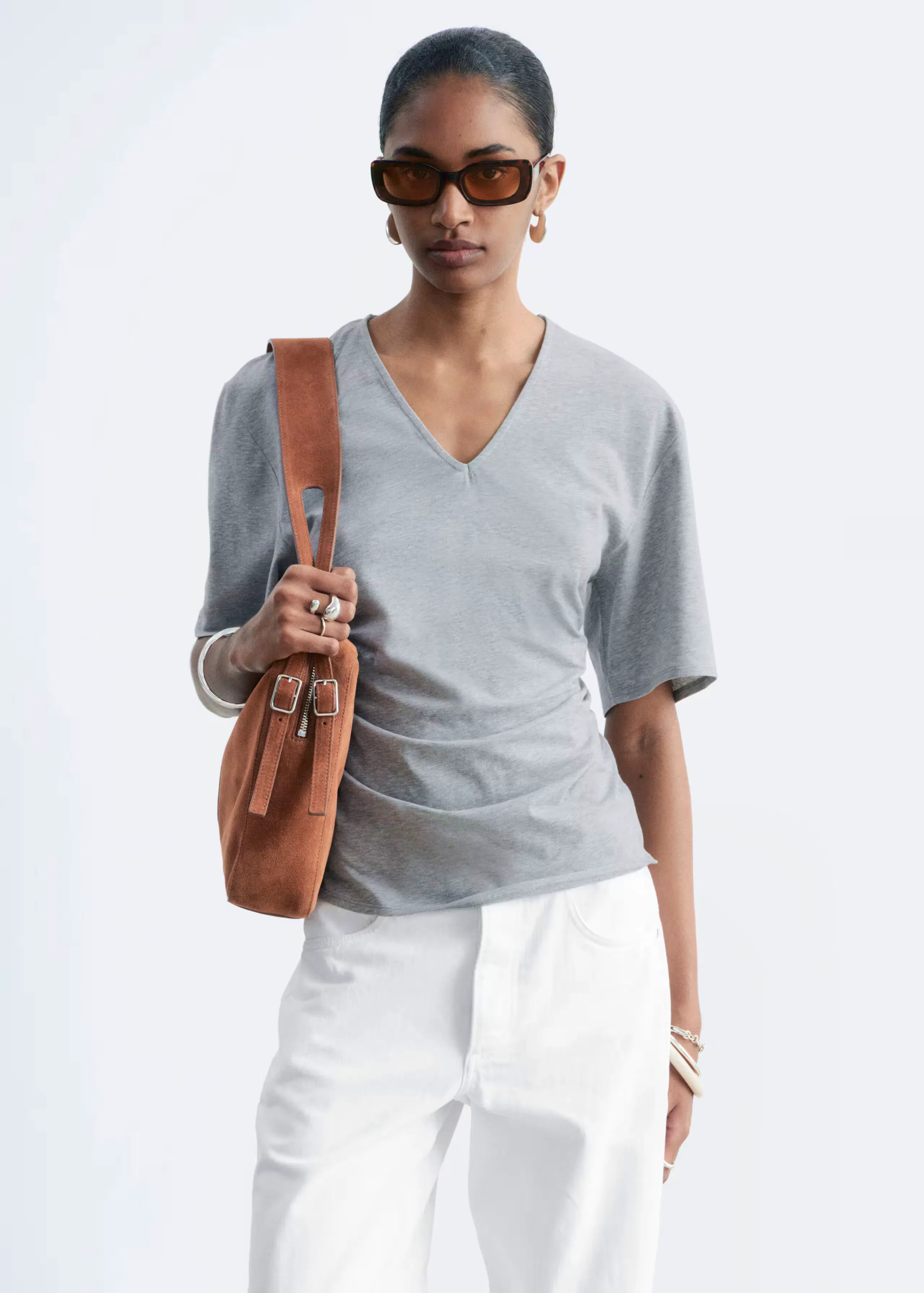 & Other Stories - Gathered V-Neck T-Shirt