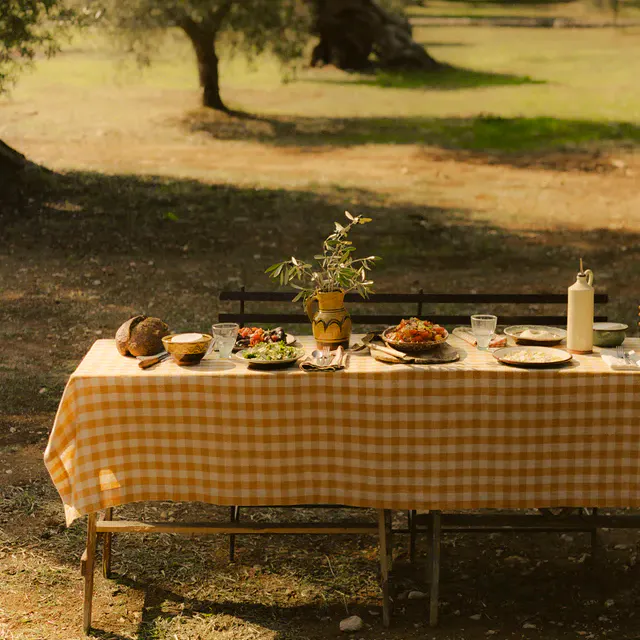 Toast Orchard Check Linen Cotton Tablecloth, £110