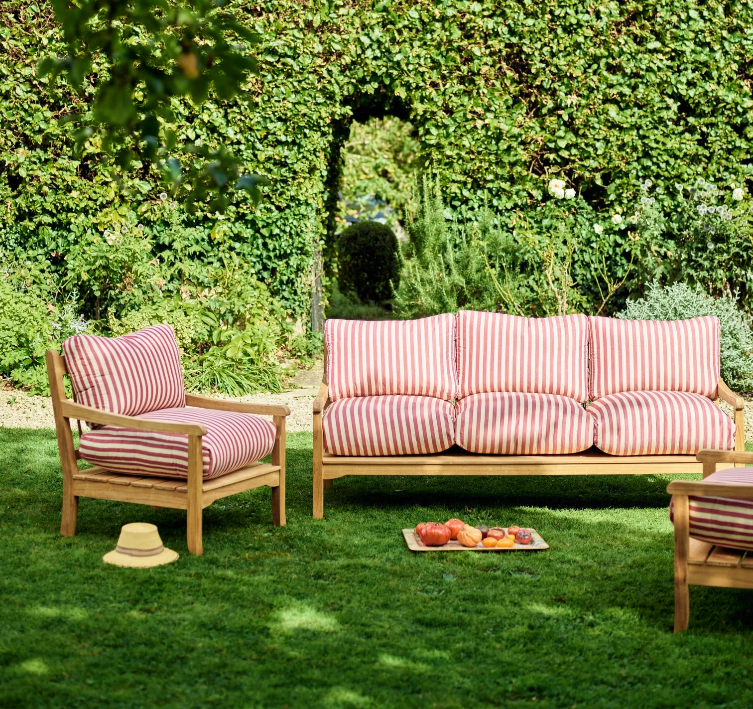 Emerson Garden Sofa, Three Seater, Fine Red Awning Stripe
