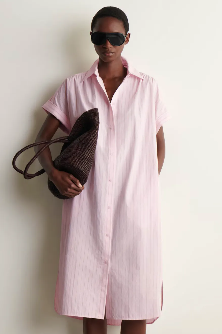 Striped Short Sleeved Cotton Shirt Dress £85