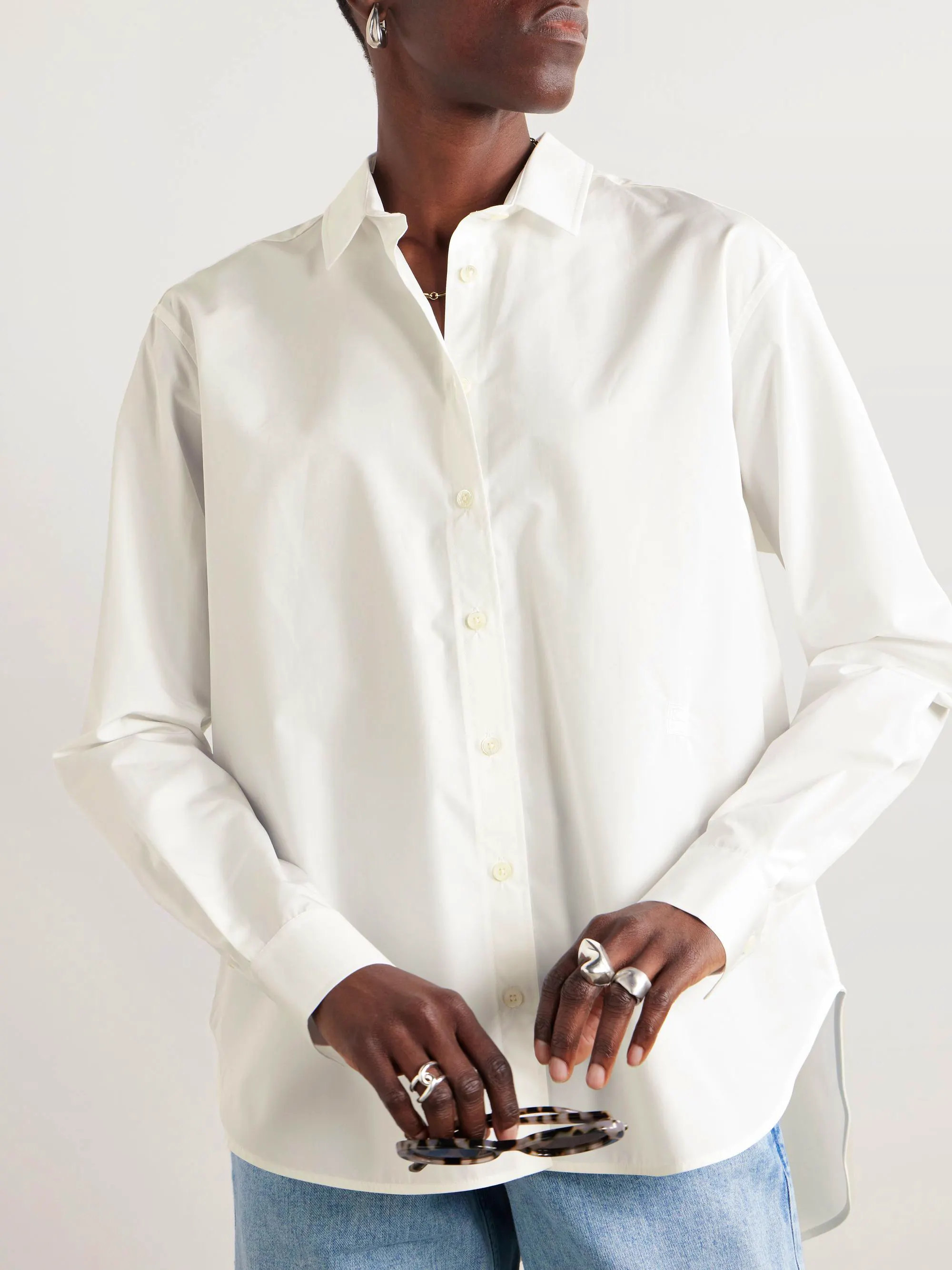White Shirt Edit Net A Porter Toteme Oversized Embroidered Cotton Poplin Shirt