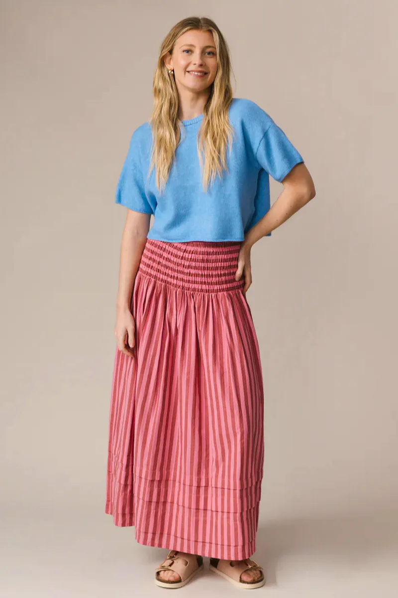 Clary & Peg Finch Skirt in Pink Stripe, £175