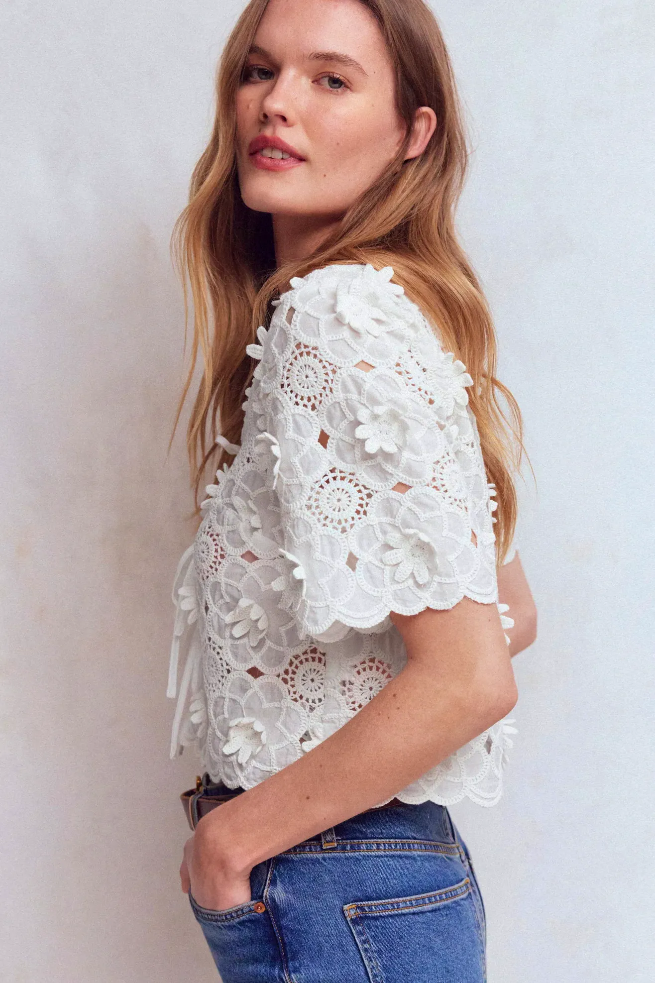 Boden Tie Front Lace Top, £74
