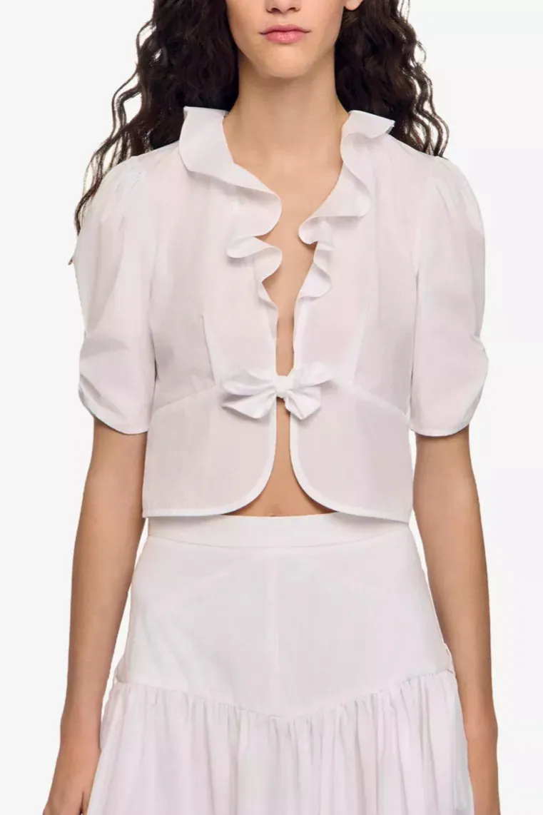 Sandro Cropped Ruffle-Trim Cotton Top, £159