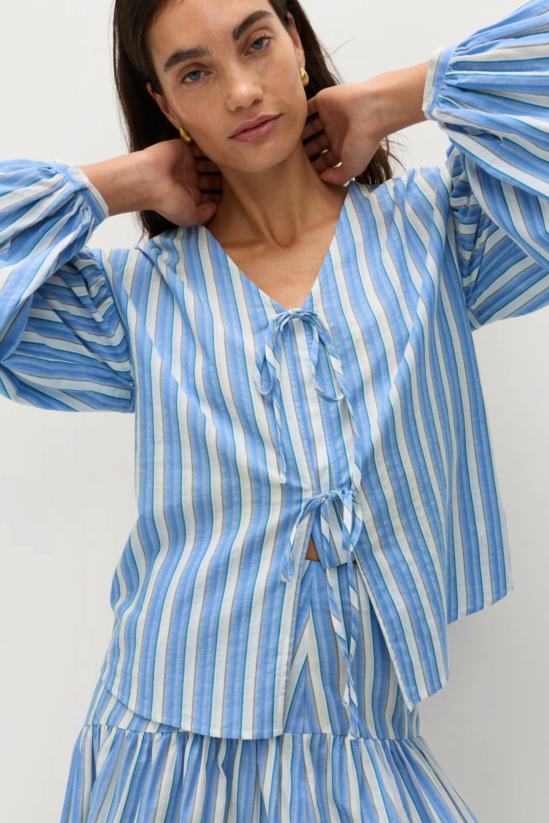 M&S Pure Cotton Striped Tie Front Blouse, £30