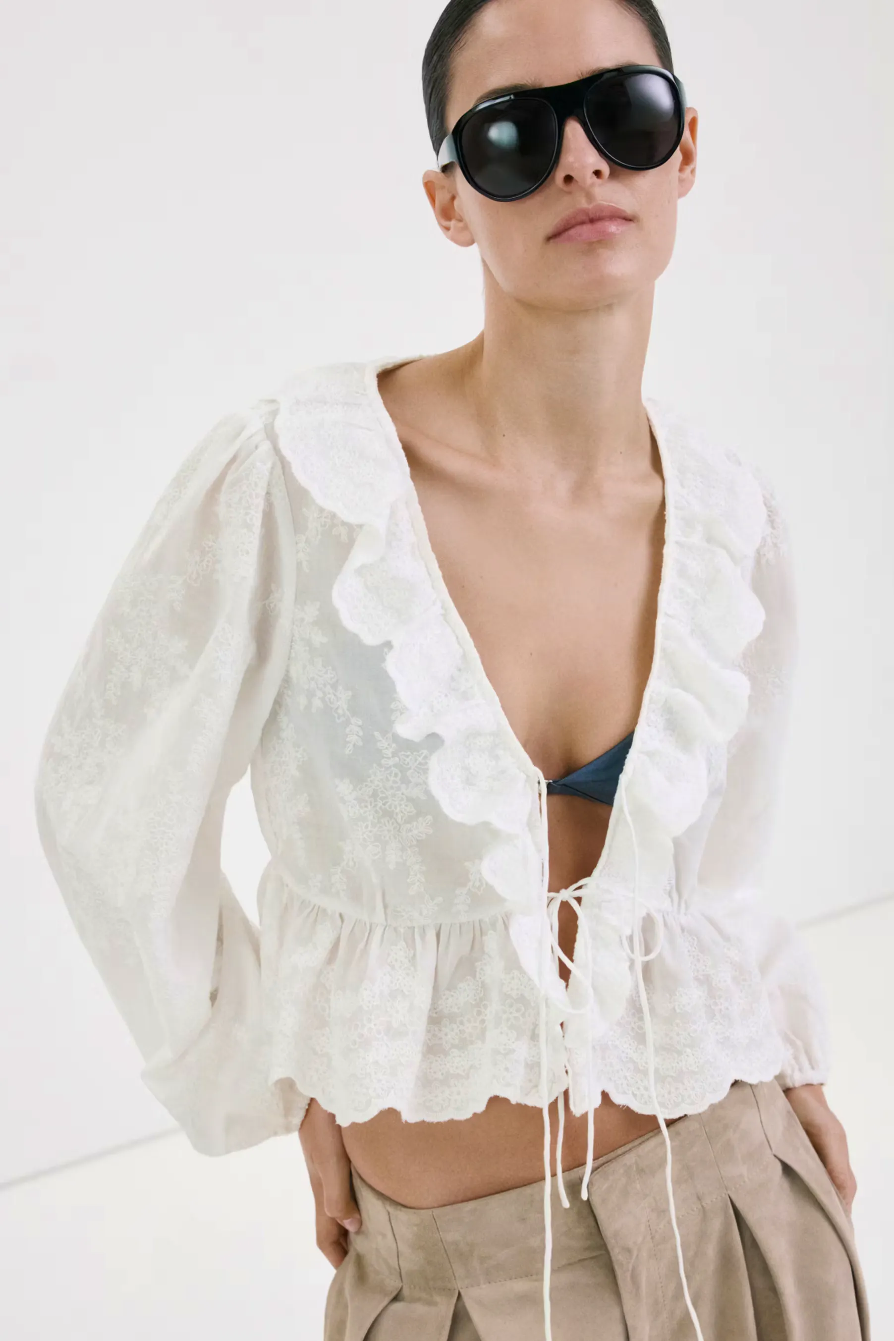 Mango Ruffled Embroidered Blouse, £49.99