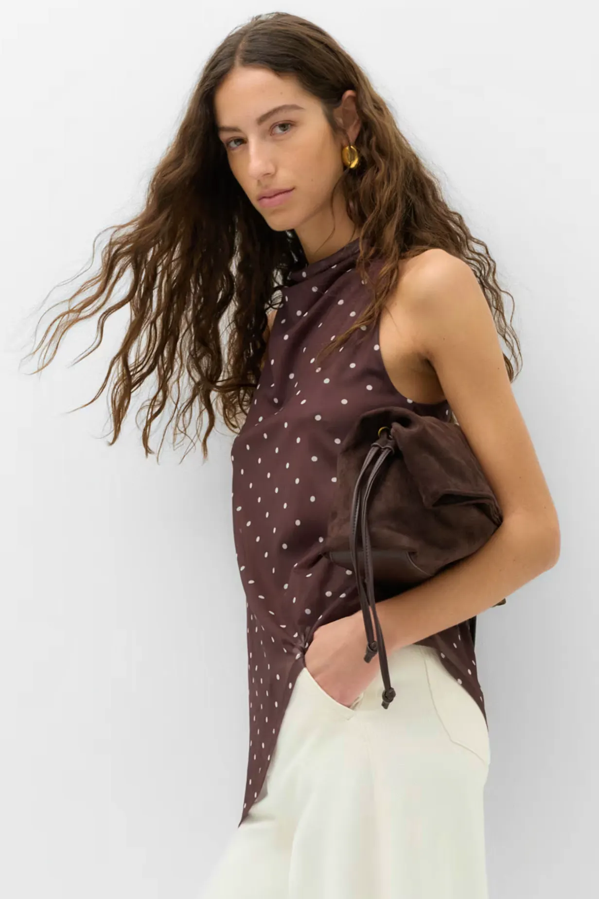 Mesh Polka Dot Cowl Neck Asymmetric Drape Vest £20