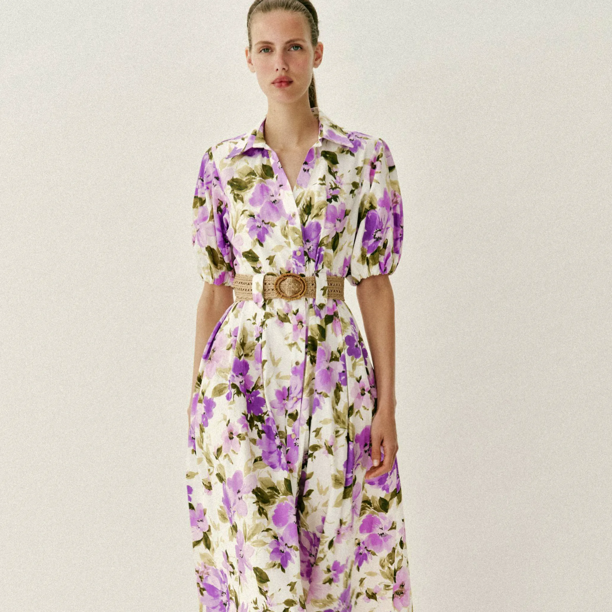 Zara Floral Print Midi Dress With Belt, £39.99