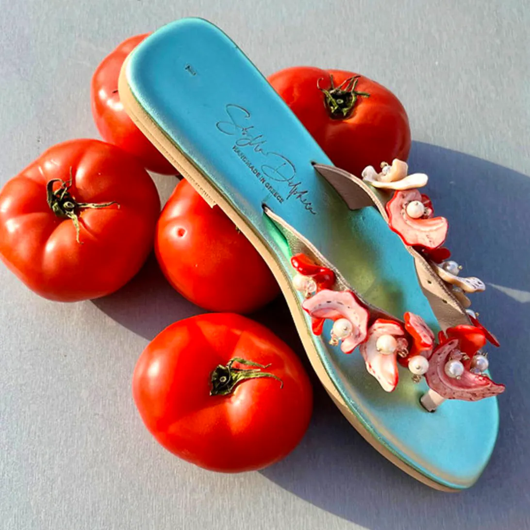 Sibylla Delphica Meduse - Metallic Veraman Sandals With Red Mother Of Pearl Shell, £262