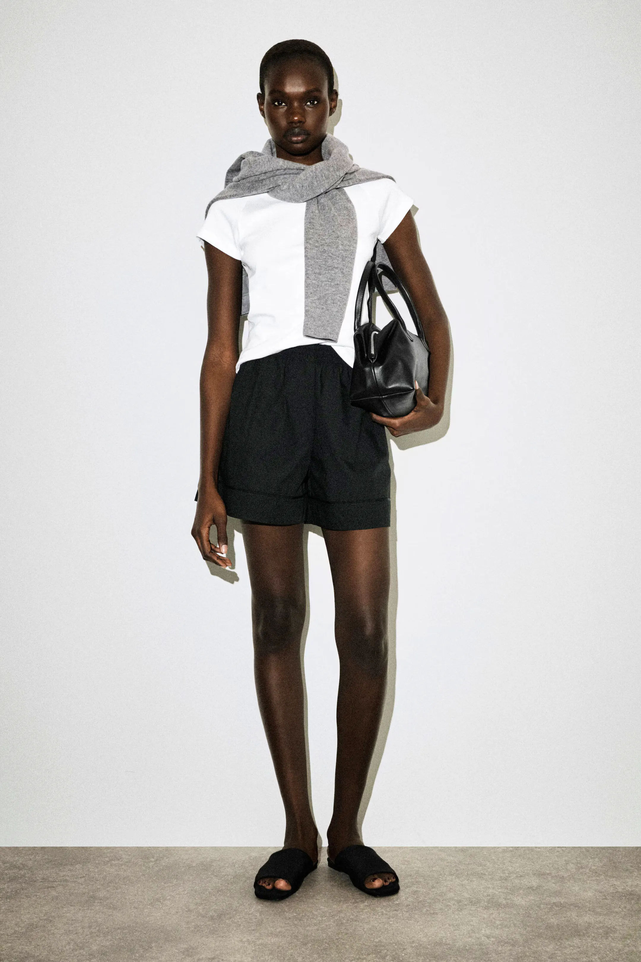 COS ELASTICATED GROSGRAIN-DETAIL COTTON SHORTS 
