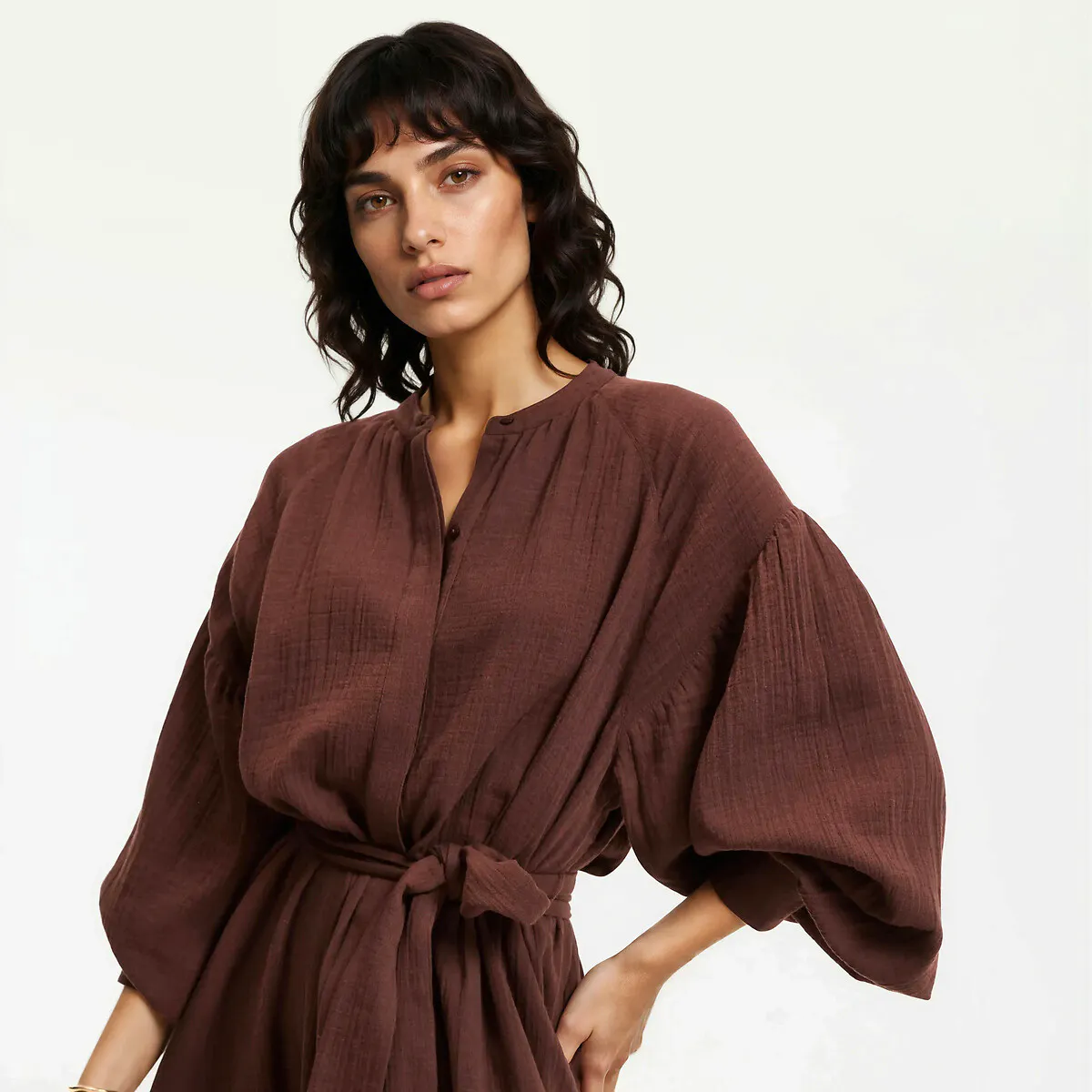 Redoute Belted Long Sleeve Maxi Dress