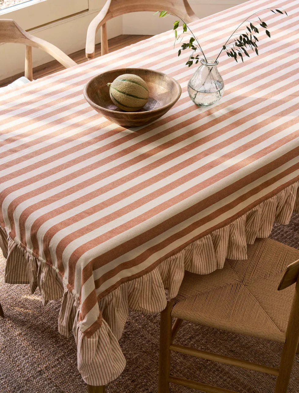 Harlton Tablecloth Wide Stripe 160 X 320cm - Cotton, Terracotta