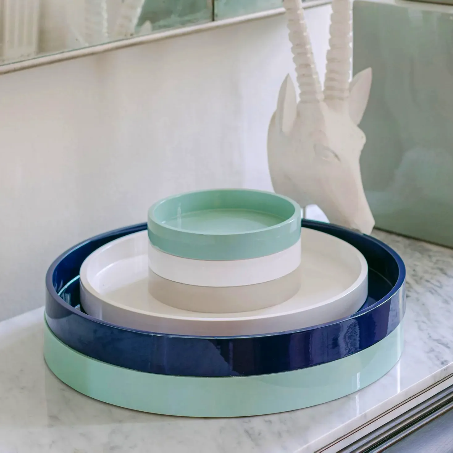 Addison Ross Eau De Nil Straight Sided Round Large Lacquered Tray, £185
