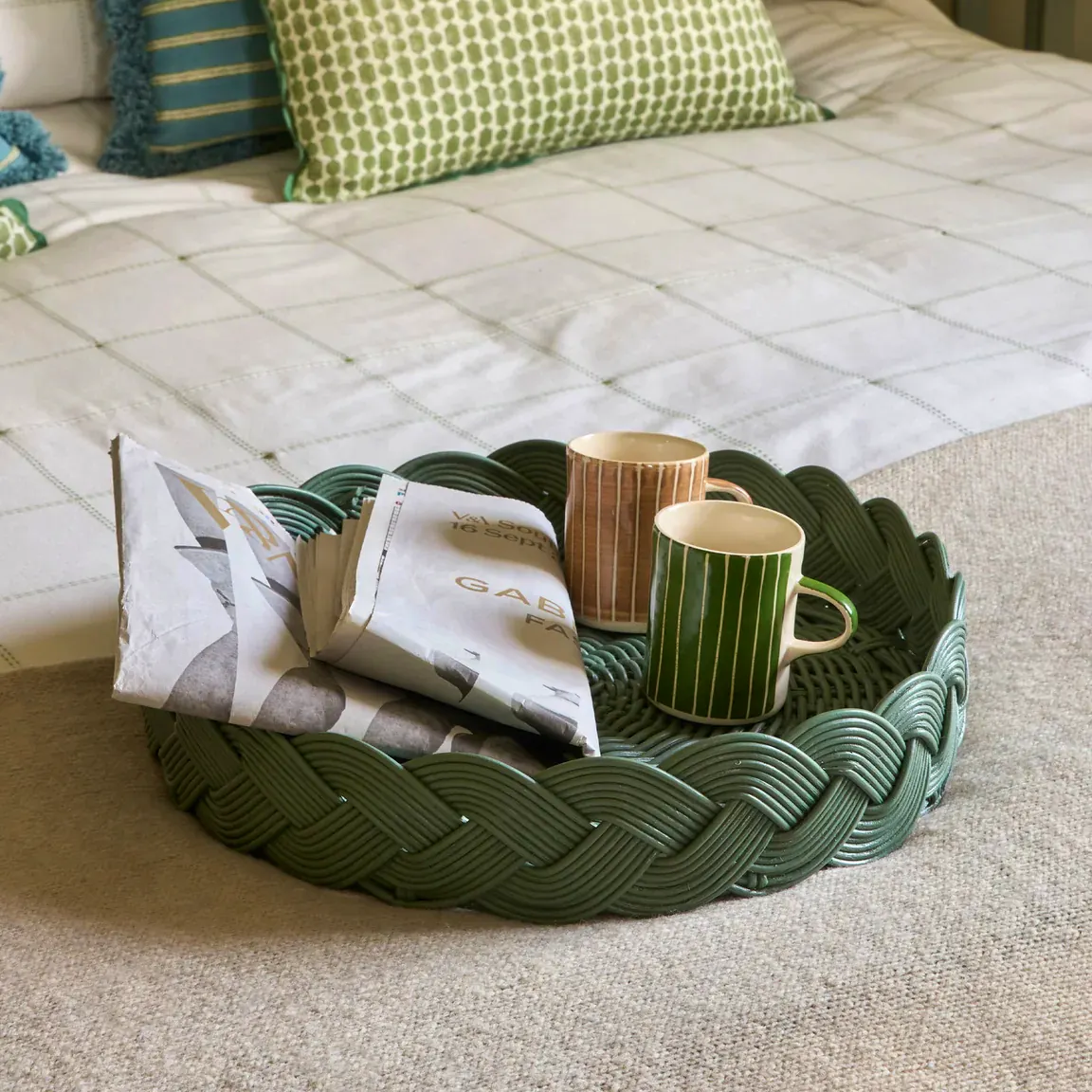 Birdie Fortescue Plaited Woven Tray - Hedge Green, £60