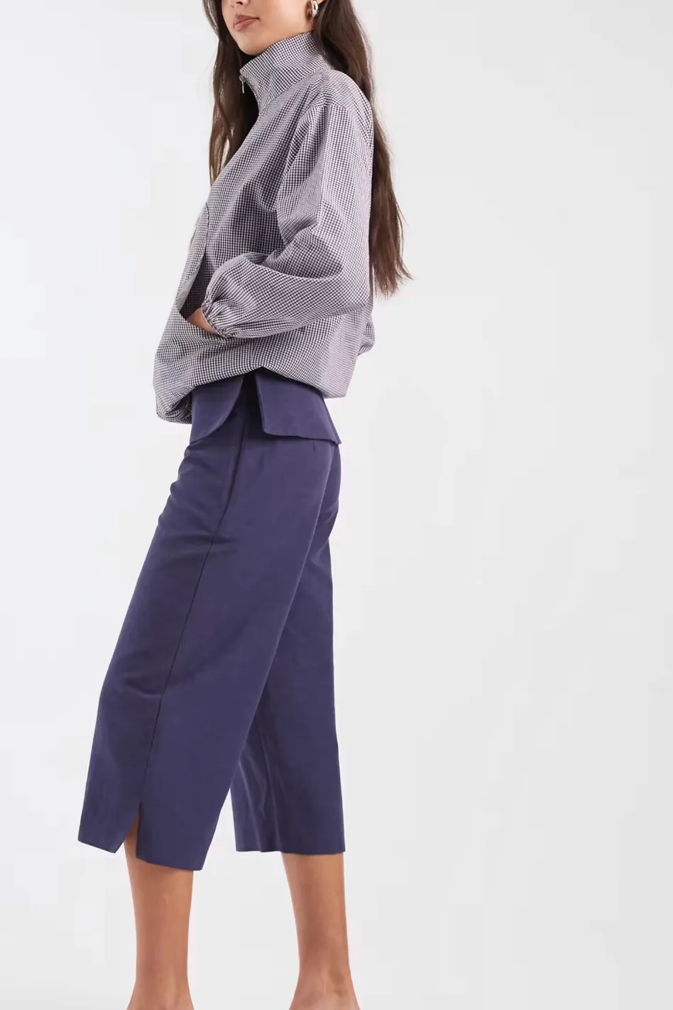 ASOS DESIGN Linen Deep Waistband Tailored Capri In Blue, £35