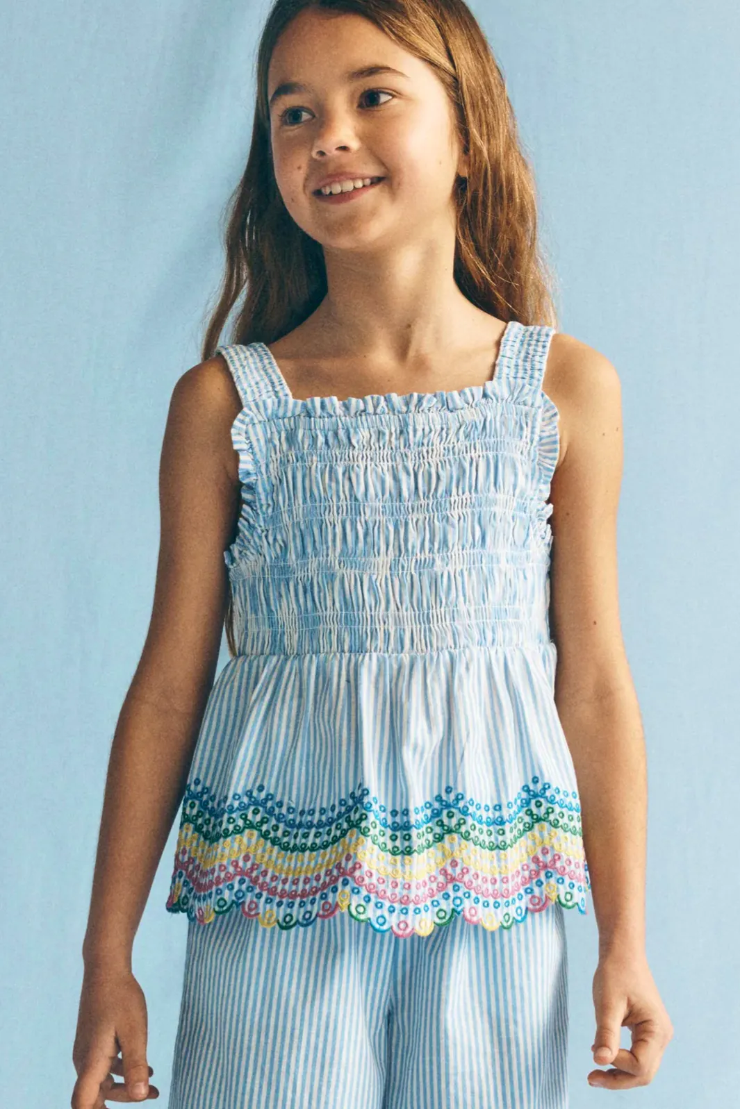 Boden Girls' Embroidered Shirred Top, £27