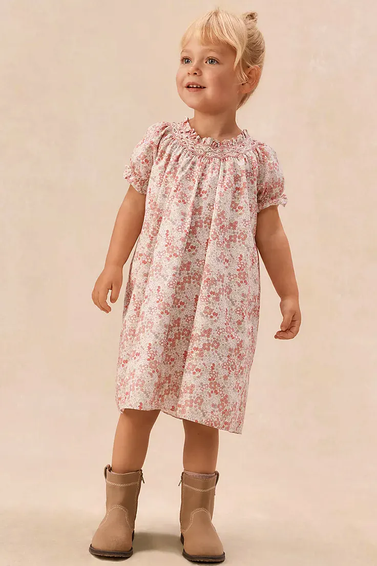 The White Company Organic Cotton Petunia Florals Hand-Smocked Dress, £42