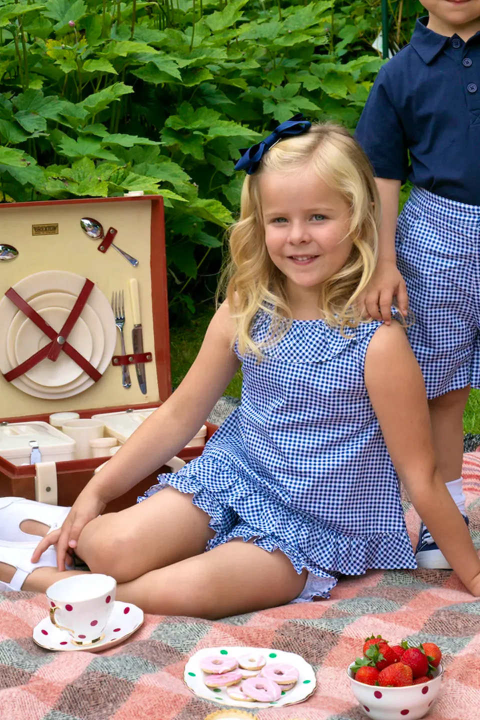 Rachel Riley Navy Gingham Frill Top & Short Set, £59