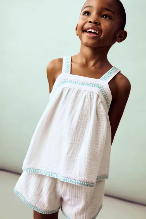John Lewis Cotton Sleeveless Embroidered Blouse, £17.99