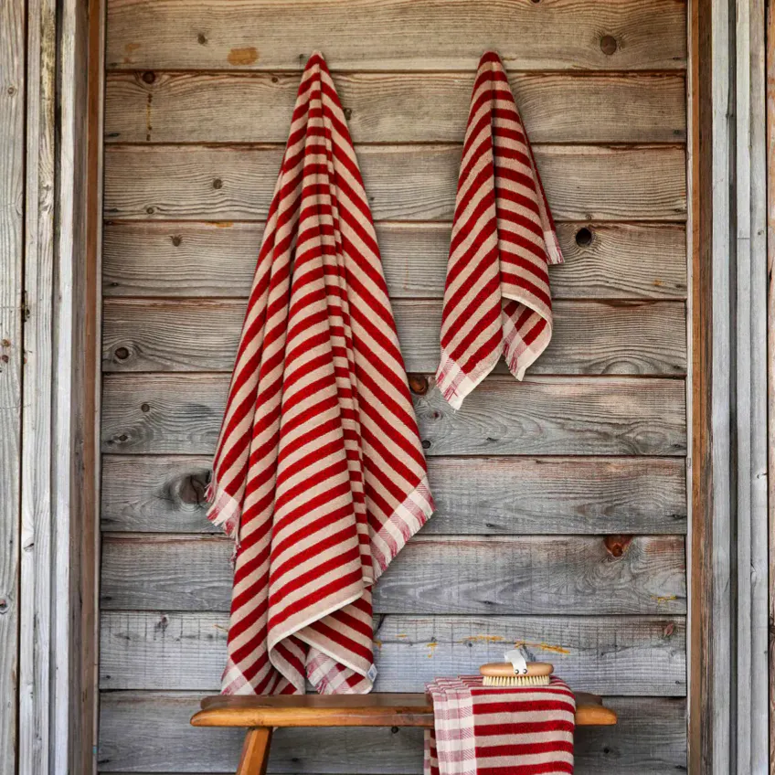 Piglet In Bed Sandstone Red Pembroke Stripe Cotton Towels, £4