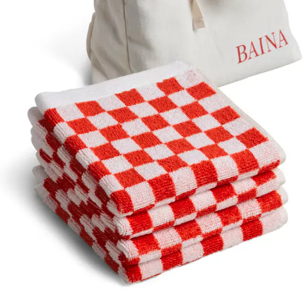 Baina Set of 4 Organic Cotton Check Quill Facecloths, £40