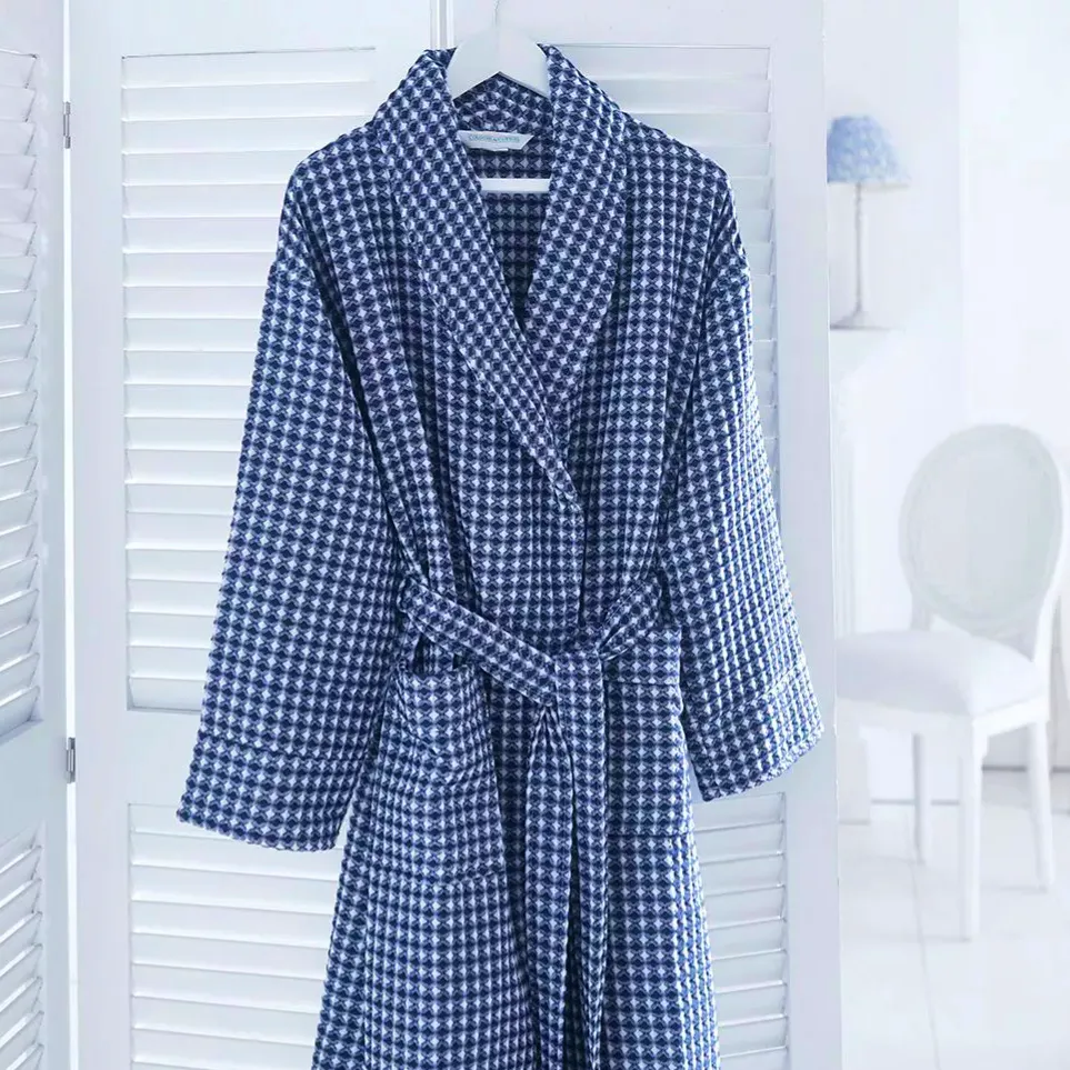 Cotton & Cologne Blue And White Check Waffle Robes, £69
