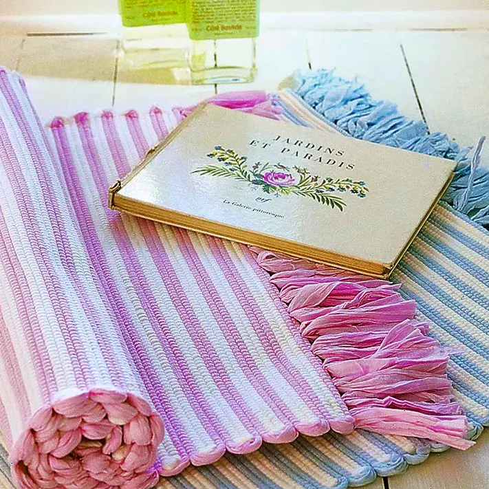 Cotton & Cologne Pink and Blue Stripey Bath Mats, from £16