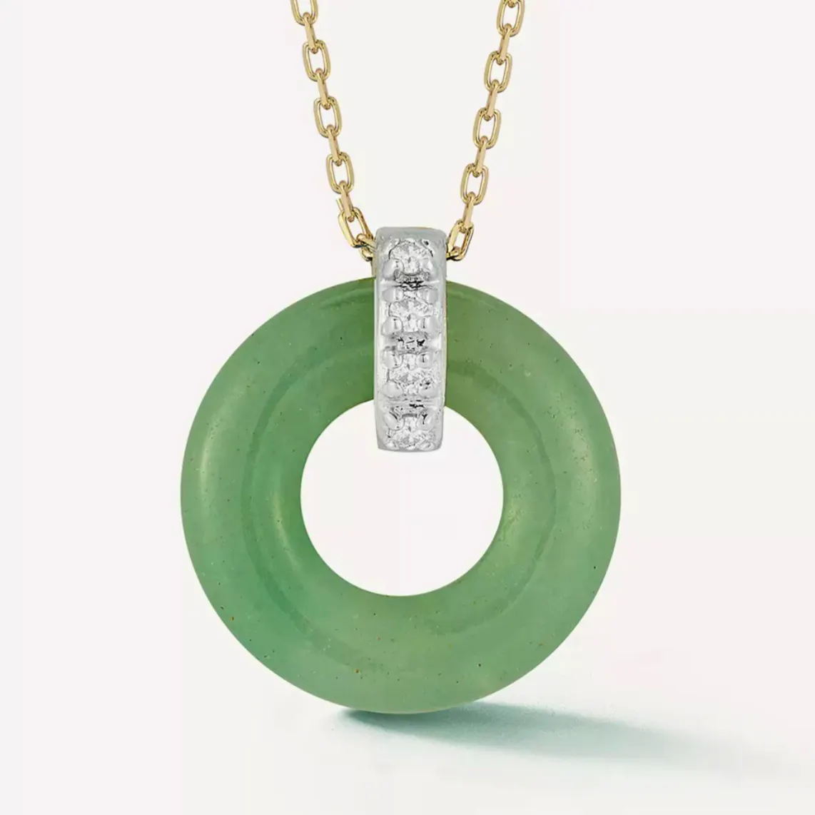 Mateo 14ct Gold Jade Donut and Diamond Door Knocker Pendant Necklace, £805